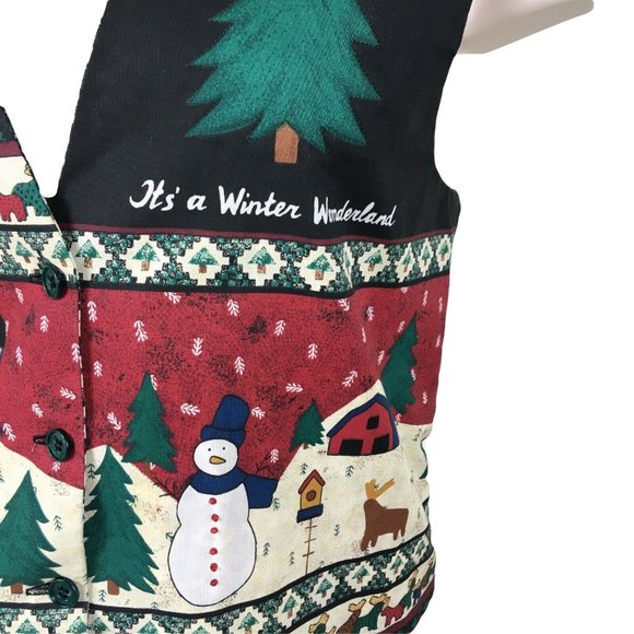 Winter Wonderland Christmas Holiday Multicolored Handmade Button Up Vest - Picture 4 of 8